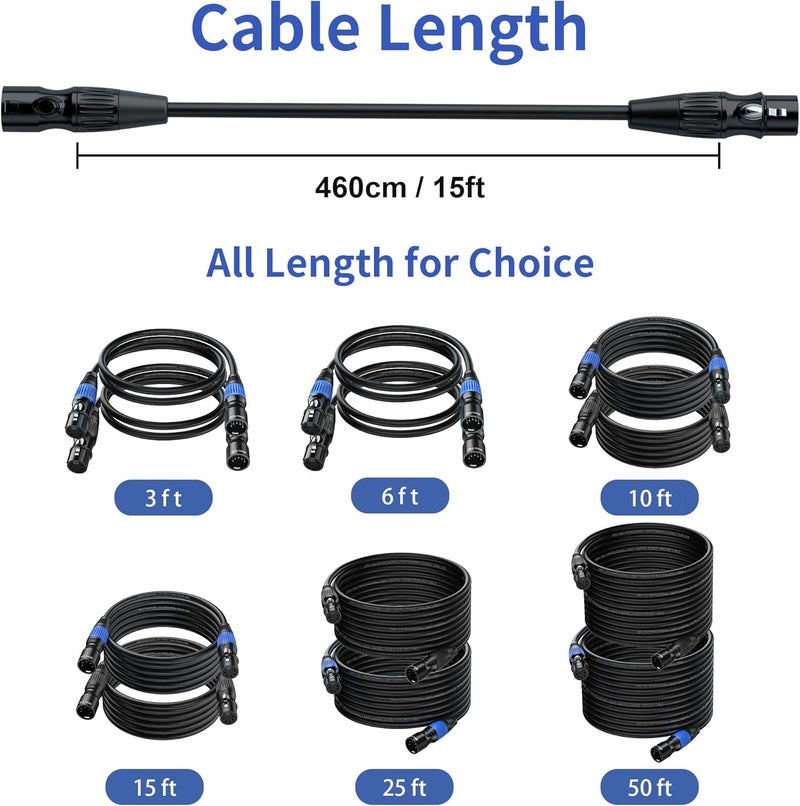 SMALL-EYE 5 Pin DMX Cable 15 ft 2-Pack – 4-Core Male to Female Stage Lighting Cable for DMX512 Controller, Multi-Color Coded (15') - Image 4